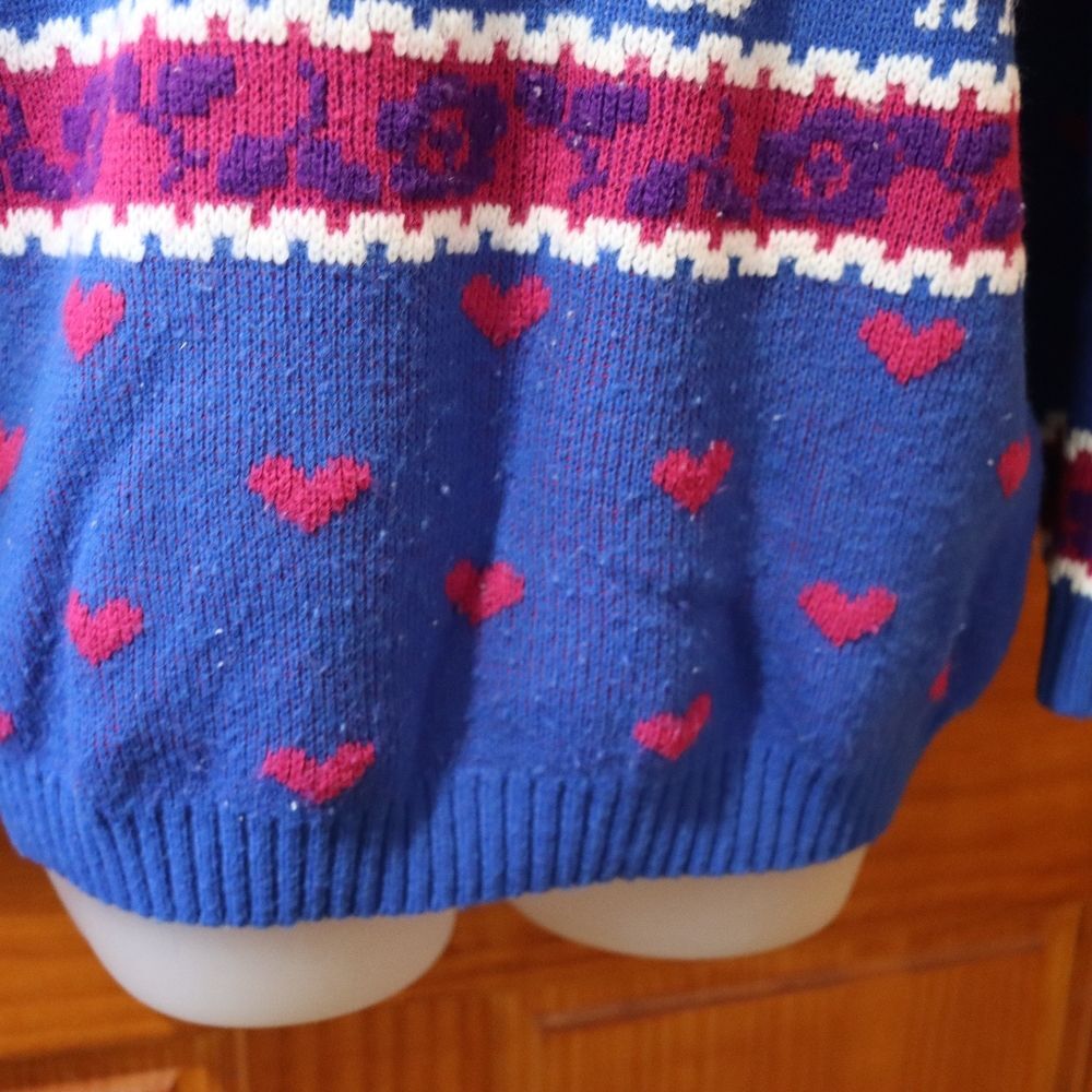 Private Eyes Vintage Blue Heart & Sheep Knit Sweater Retro Cozy Large USA - Picture 7 of 14